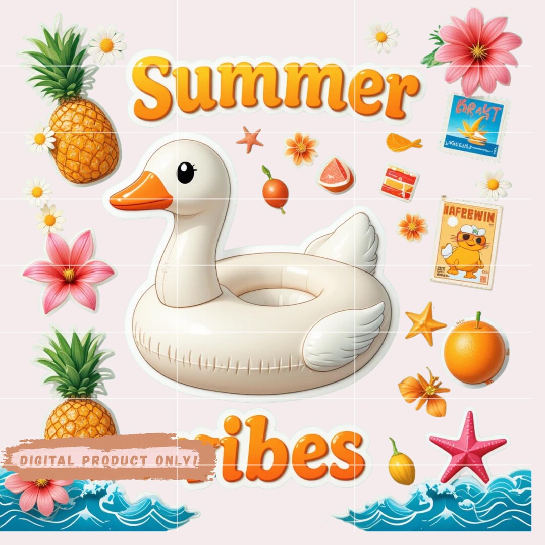 Summer Vibes Duck Float Clipart | Cute Beach Digital Download | Kawaii ...