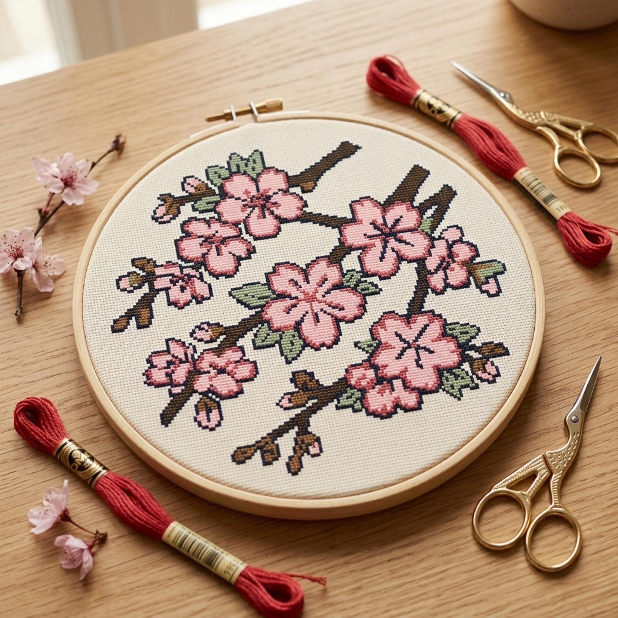 Cherry Blossom Cross Stitch Pattern | Japanese Sakura Embroidery PDF ...