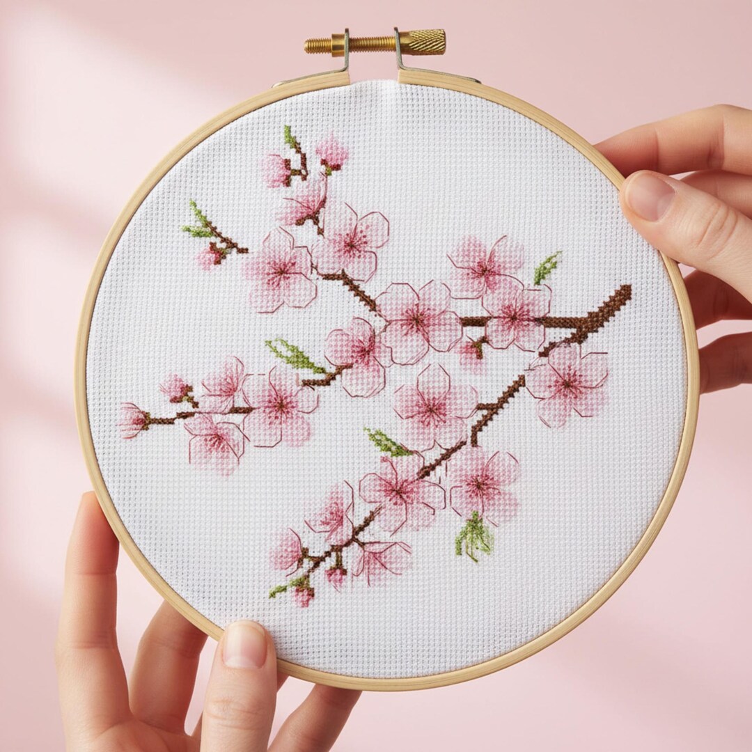 Japanese Cherry Blossom Cross Stitch Pattern PDF | Sakura Branch ...