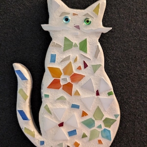 6" Small Mosaic Cats, ea piece made by hand w/stained glass pieces. Special includes a pair of cat earrings while supplies last.