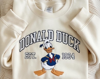 Embroidered Vintage Donald Duck Est 1934 Sweatshirt, Retro Disney Shirt, Donald Duck Crewneck, Disney Trip Shirt, Disney Vacation Shirt
