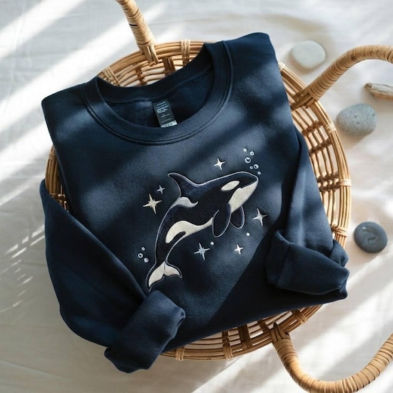 Embroidered Orca Whale Sweatshirt, Killer Whale Sweatshirt, Sea Creature Sweatshirt, Orca Sweatshirt