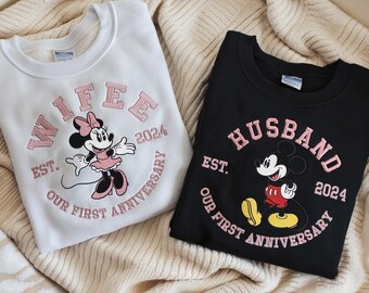 Sudadera bordada personalizada de aniversario de Disney, camiseta de Disneyworld, camiseta de pareja a juego, camiseta de viaje a Disney, camiseta de primer aniversario