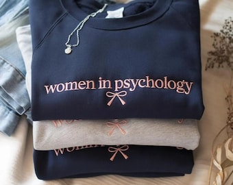 Felpa ricamata con specializzazione in psicologia, felpa con scritta "Donne in psicologia", maglietta divertente con scritta "Psicologia", regalo per studenti di psicologia