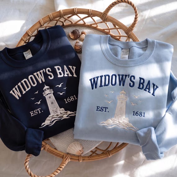 Embroidered Widow’s Bay Massachusetts Sweatshirt, Coastal Horror Sweatshirt, Vintage Lighthouse Sweatshirt, Coastal Sweatshirt