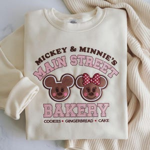 Embroidered Mickey & Minnie Main Street Bakery Sweatshirt, Gingerbread Christmas Shirt, Gingerbread Sweater, Disney Christmas Cookies Shirt
