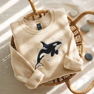 Embroidered Orca Whale Sweatshirt, Killer Whale Sweatshirt, Sea Creature Sweatshirt, Orca Sweatshirt Sand