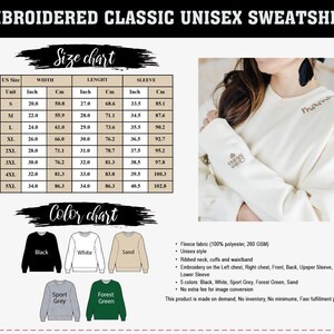 May include: A white unisex sweatshirt with a ribbed neck, cuffs, and waistband. The sweatshirt has embroidery on the left chest, right chest, front, back, upper sleeve, and lower sleeve. The embroidery says "mama". The sweatshirt is available in five colors: black, white, sport grey, forest green, and sand.