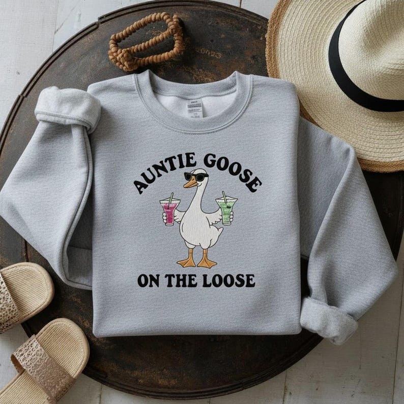 Bestickte Tante Gans auf der losen Sweatshirt, lustiges Gans Sweatshirt, Dumme Gans Tante Sweatshirt, Tante Sweatshirt, cooles Geschenk Tante Sport Grey