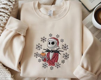Embroidered Nightmare Before Jack Christmas Sweatshirt, Jack Skellington Christmas Sweatshirt, Jack and Sally Shirt, Matching Christmas Tee