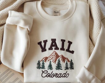 Geborduurd sweatshirt Vail Colorado, sweatshirt bergavontuur, avontuursweater, cadeau voor wandelaars, shirt natuurliefhebber