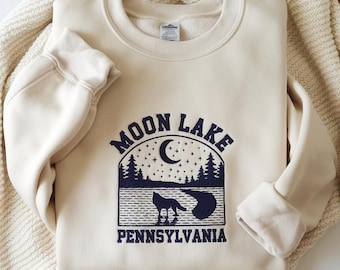 Felpa con ricamo Moon Lake Pennsylvania, maglione Moon Lake, felpa con ricamo Nancy Drew, regalo per escursioni e avventure
