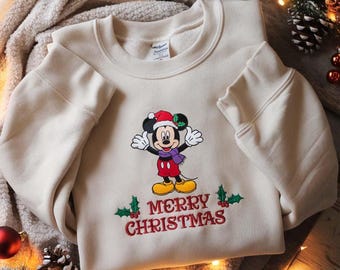 BESTICKTE Micky Maus Weihnachten Sweatshirt, Micky Weihnachten Shirt, Mickey Santa Sweatshirt, Weihnachtsbeleuchtung Shirt, Disney Shirt für Kinder