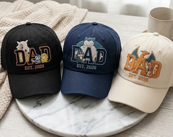 Custom PokaDad Embroidered Baseball Cap, Personalized Anime Dad Cap, Pocket Beast Father’s Day Gift for Dad & Gamers
