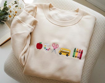 Embroidered Apple Teacher Sweatshirt, Teacher Sweatshirt, Back To School Sweatshirt, Teacher Gift, Teacher Appreciation Gift