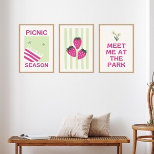 Set of 3 Picnic Wall Posters, digital download, retro print