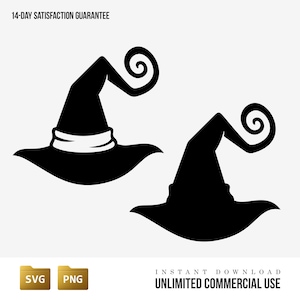 Whimsical Halloween Witch Hat SVG PNG – Solid and Cutout Silhouette Digital Download – Cricut & Silhouette Files – Unlimited Commercial Use