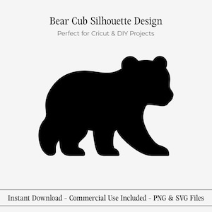 Silhouette di cucciolo di orso nero in formato SVG PNG per uso commerciale, download digitale - 4 formati ad alta risoluzione per Cricut e Silhouette