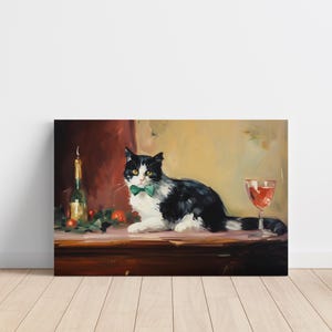 赤ワインを飲んだ猫のウォールアート – ダイニングルームやバーに飾るエレガントな猫のポスター。猫の飼い主やワインをテーマとしたアートコレクターへの心のこもった贈り物