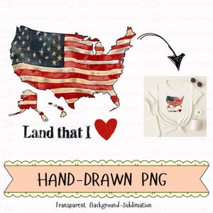 Sublimation de carte des Etats-Unis PNG, PNG dessiné à la main, pays que j'aime la conception de drapeau aquarelle, clipart patriotique du 4 juillet, Art de l'Amérique rustique vintage