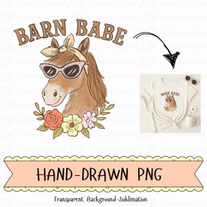 Cheval de cow-girl Png, Jolie fille de grange Png, cheval rétro Png, Country Girl Png, Sublimation Western Png, Clipart animaux de la ferme Png, Rodéo Png