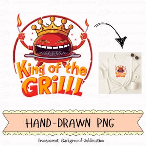 King of the Grill PNG, lustiges BBQ Dad Sublimationsdesign, Sommer Grill Master Clipart, Cartoon Grillkunst, Vatertag T-Shirt PNG