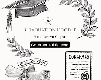 L'obtention du diplôme Doodle Clipart, croquis dessinés à la main PNG, clipart casquette de remise des diplômes, diplôme Doodle PNG, promotion 2025, usage Commercial