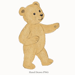 Clipart di orsacchiotto PNG, illustrazione di orso vintage disegnata a mano, festa di compleanno per bambini PNG, clipart di baby shower, vivaio nel bosco
