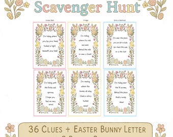 Chasse aux œufs de Pâques pour enfants, Indices de chasse au trésor intérieure et extérieure, Indices de trésor de Pâques, Chasse aux œufs de lapin, Jeu d'activité à imprimer pour enfants