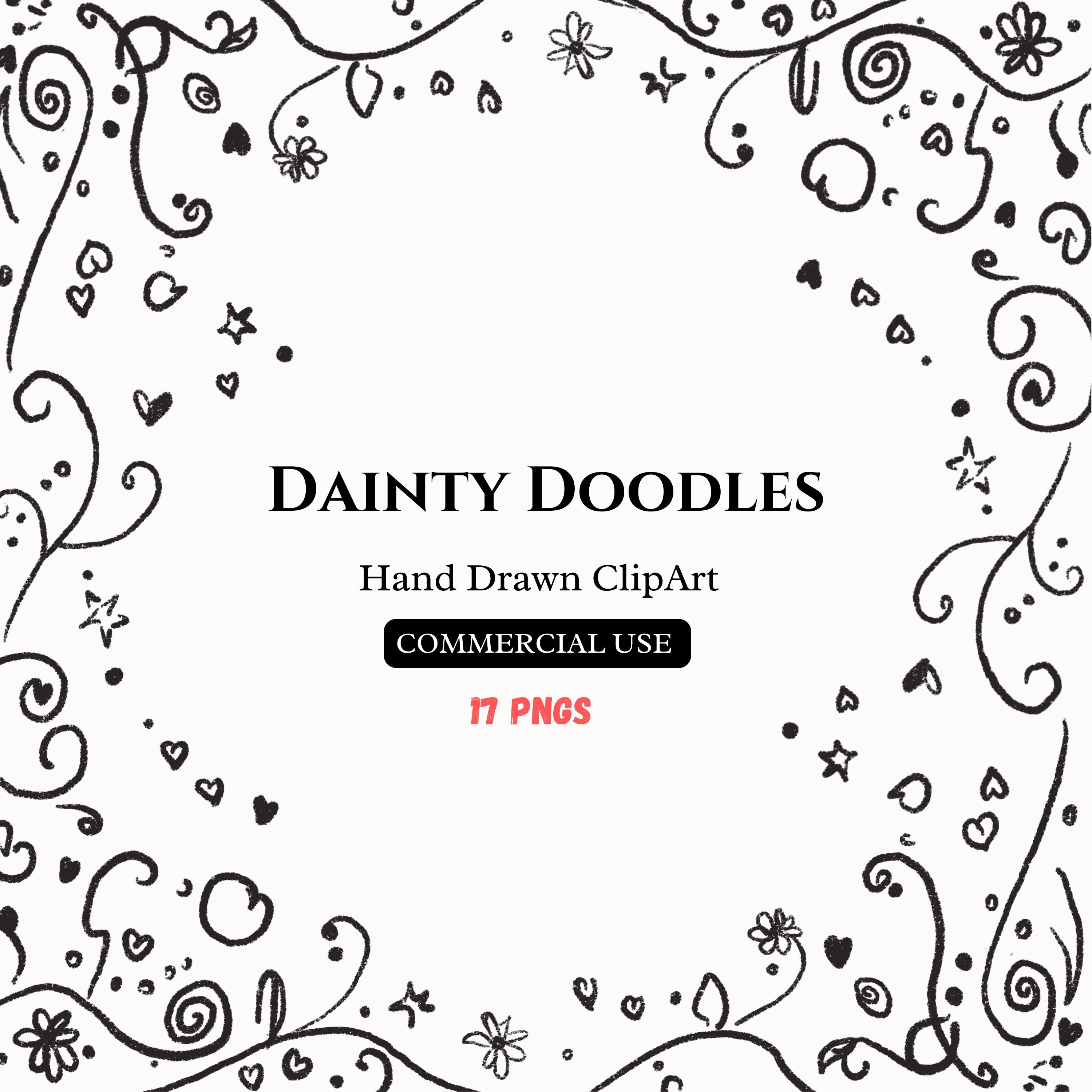 Ensemble de cliparts doodles, cadres et bordures dessinés à la main, PNG cadre floral, motifs de bordure vintage, clipart fantaisiste pour les Invitations, publicité