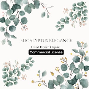 Eucalyptus clipart PNG, aquarel bloemen clipart, groen bruiloft clipart, botanische frame-elementen, uitnodiging grens PNG, commercieel gebruik