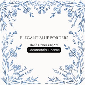 Handgezeichnete Vintage Blaue Ränder Clipart, Doodle Rahmen PNG, Einladung Rahmen PNG, Vintage Blumenhochzeit Ränder, kommerzielle Nutzung