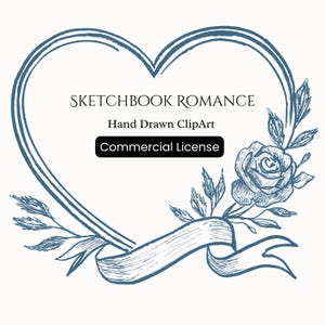 Vintage blue floral frame clipart, Hand drawn wedding borders, Heart & Ribbon pngs, Botanical doodle frames, Commercial Use