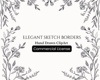 Clipart de bordures noires vintage dessinés à la main, Doodle cadres PNG, Invitation bordure PNG, bordures de mariage floral vintage, usage Commercial