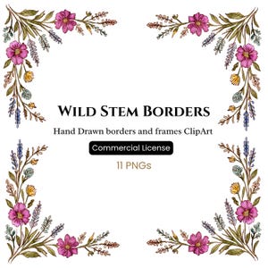 Aquarel bloemenrand clipart png, handgetekende bloemlijst hoeken, kransen en boeketten – bundel vintage botanische schets, commercieel gebruik