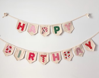 Handgemachte Wimpelkette Erdbeer-Geburtstagsgirlande - Happy Birthday