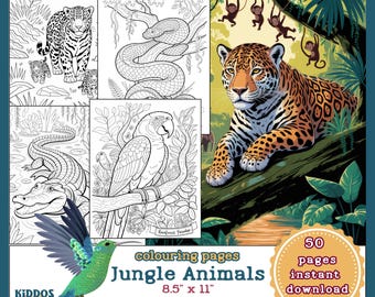 Jungle Animals Coloring Pages for Kids: Educational Printable (Instant Download)