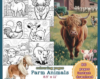 Farm Animals Coloring Pages for Kids: Farm Life Scenes (Instant Download)