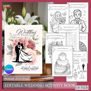 Printable Wedding Activity Book | 20 Fun Pages + Solutions | PDF | Digital Puzzle Book with Colouring, Mazes, Tic-Tac-Toe & Editable Covers