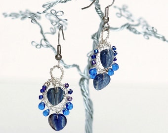 Blue Leaf Drop Earrings