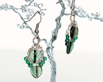 Green Leaf Drop Earrings