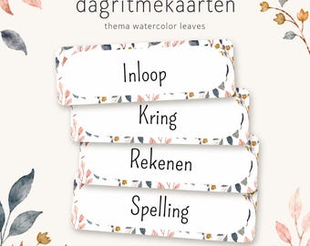 Dagritmekaarten Watercolor Leaves – Dagplanning Basisschool | Klasdecoratie, Dagritme & Canva Sjabloon