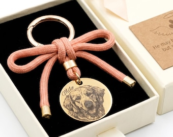 Dog Memorial Gift Keyring, Custom Engraved Pet Keychain, Dog and Cat Portrait Personalized Bag Charm