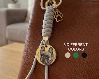 Personalize Bag Charm, Custom Pet Portrait engraved, Handmade Dog Keychain accessory