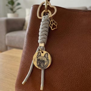 Personalize Bag Charm, Custom Pet Portrait engraved, Handmade Dog Keychain accessory