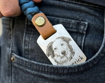 Pet Loss Gift for Him, Custom Engraved Dog Keychain for Dad birthday, Fathers Day Personalize Present Keepsake for Men.