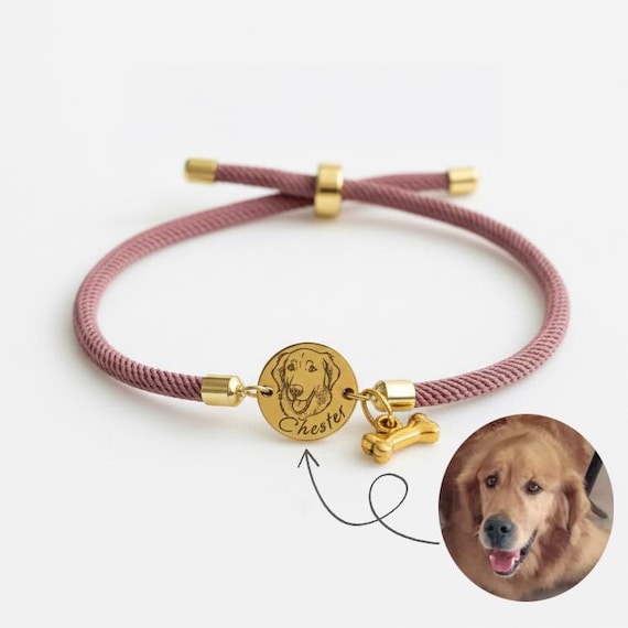 Gold Plated Custom Pet Portrait Bracelet, Engraved Dog Memorial Jewelry, Cat keepsake