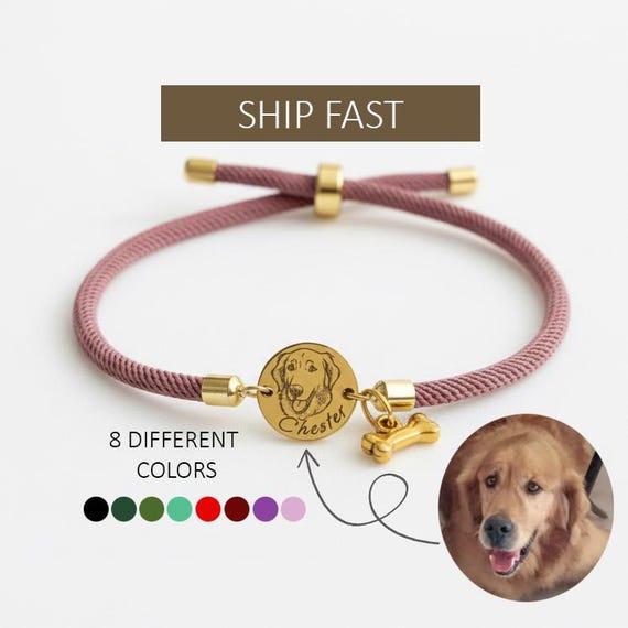 Gold Plated Custom Pet Portrait Bracelet, Engraved Dog Memorial Jewelry, Cat keepsake
