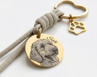 Engraved Pet Portrait Keychain | Custom Dog Photo, Stainless Steel Keepsake| Pet Memorial