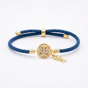 Gold Plated Custom Pet Portrait Bracelet, Engraved Dog Memorial Jewelry, Cat keepsake image 2
